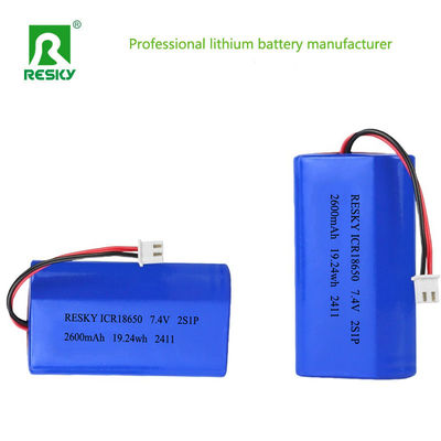 パワー円筒形18650リチウムイオンポリマーバッテリーパック3.7v 7.4V 2600mAh 19.24whリチウム電池